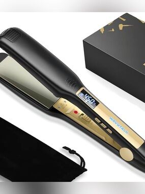 WAVYTALK Black & Gold Digital Hair Straightener - Fast Heat Flat Iron